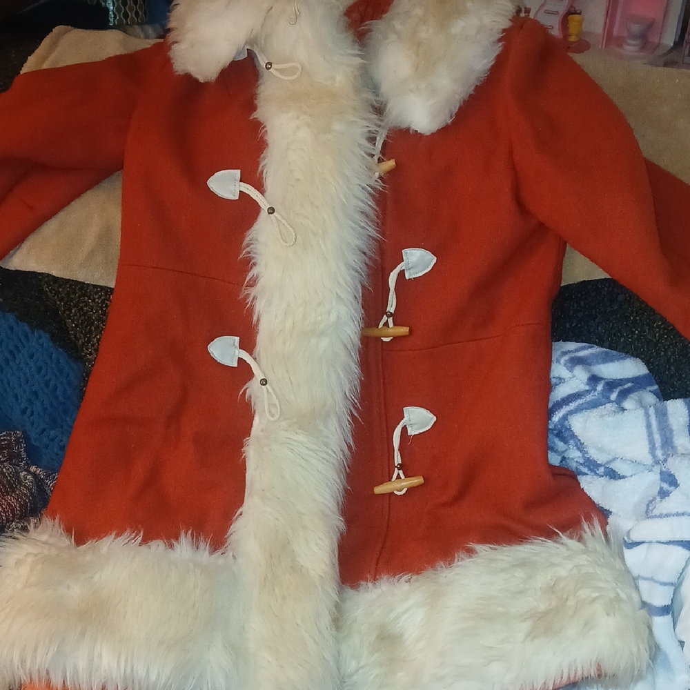 Women's Orange Faux Fur Trim Coat